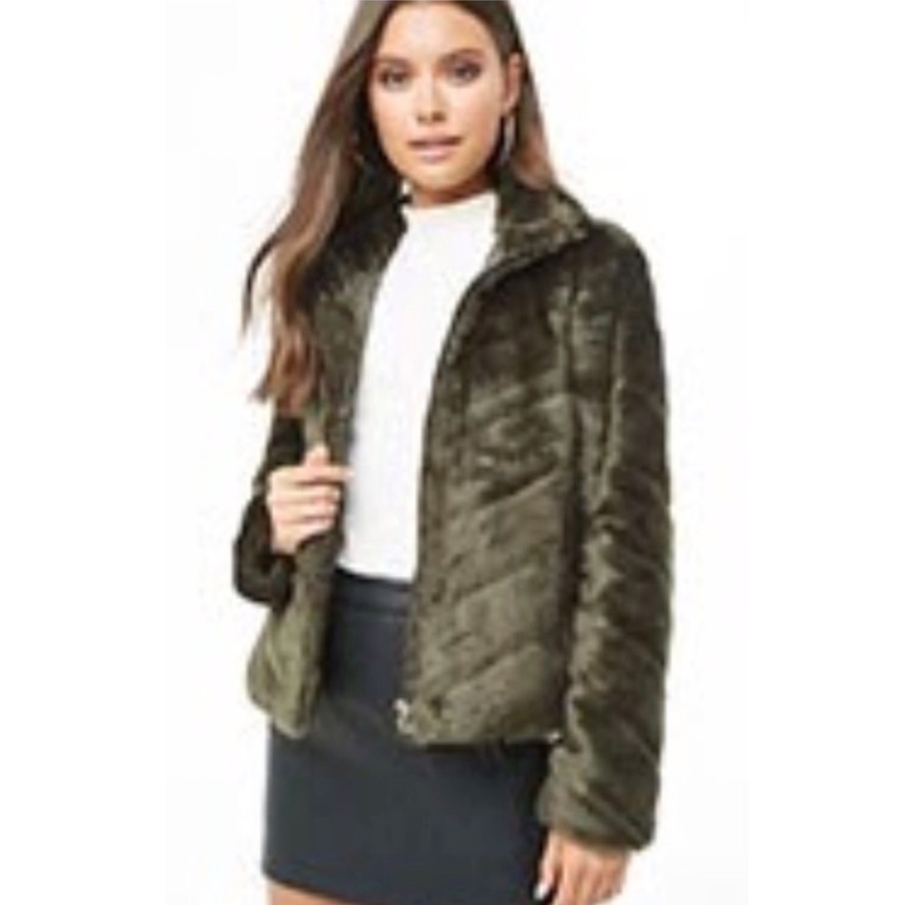 Faux fur olive coat
